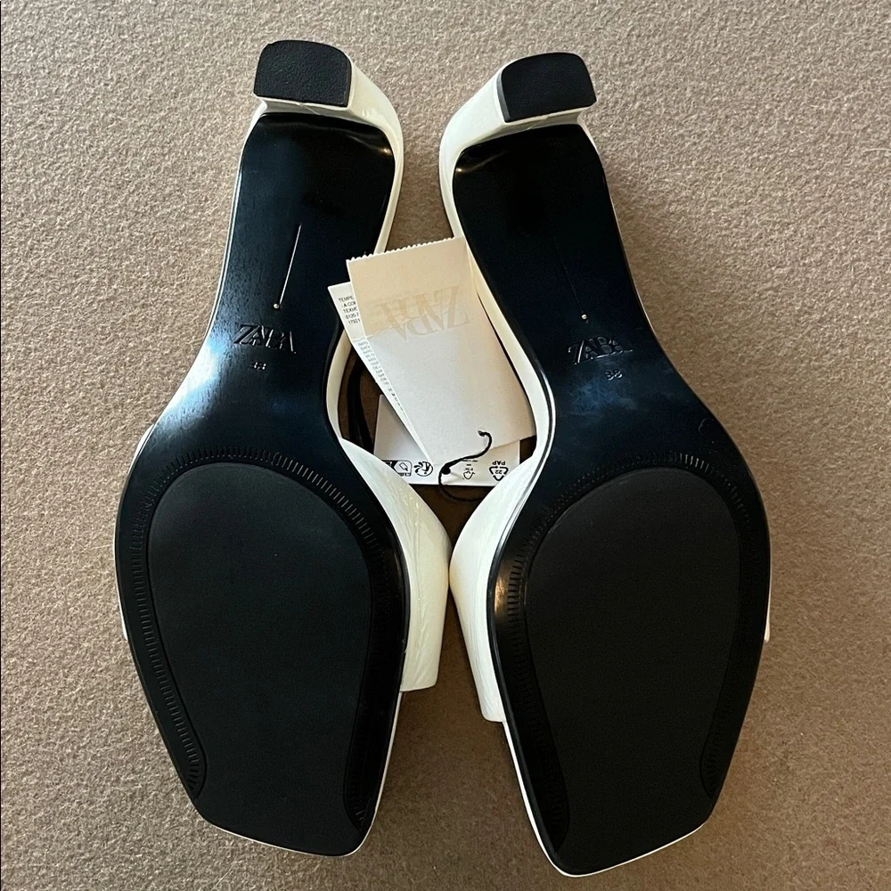 Zara Leather Cream / Off White Slides / Sandals  NWT - 7.5 / 38 - Picture 6 of 13